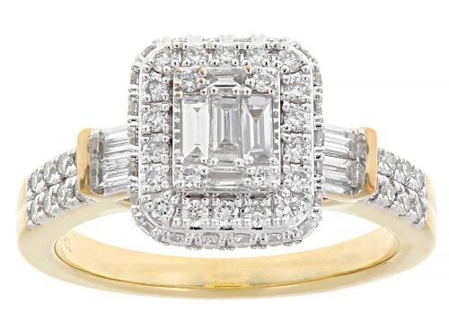 Prazana® Lab-Grown Diamonds 0.90ctw Baguette and Round Diamond 14K Gold Over Silver Ring F-G VS - Size 9