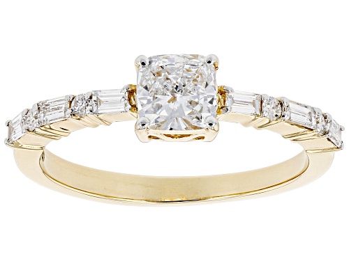0.85ctw Cushion Cut, Baguette, & Round White Lab-Grown Diamond 14k Yellow Gold Engagement Ring - Size 8