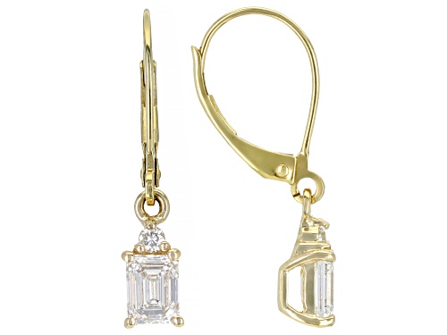 Prazana® Lab-Grown Diamonds 1.00ctw Emerald Cut and Round Lab-Grown Diamond 14k Yellow Gold Earrings