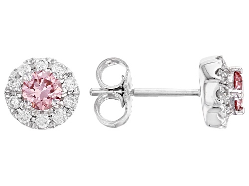 Photo of .50ctw Round Pink and White Lab-Grown Diamond 14K White Gold Halo Earrings