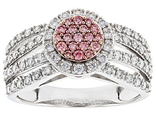 Photo of 0.80ctw Round Peach-Pink And White Lab-Grown Diamond 14K White Gold Cluster Ring - Size 9