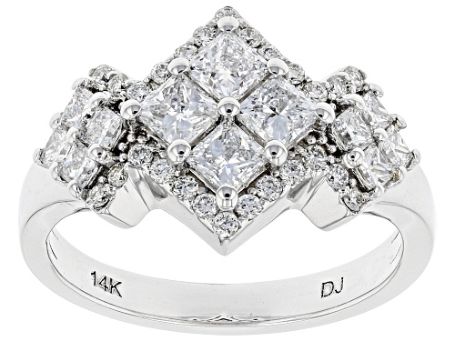 Photo of 1.35ctw Princess Cut And Round White Lab-Grown Diamond 14K White Gold Cluster Ring - Size 10