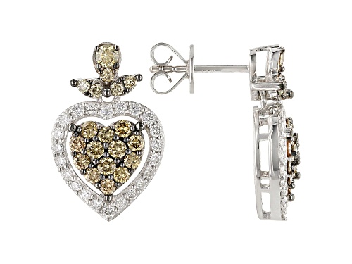 Photo of 1.49ctw Round Champagne And White Lab-Grown Diamond 14k White Gold Heart Cluster Earrings