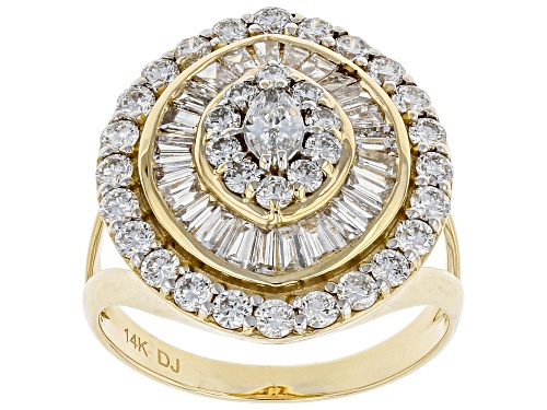 Photo of 2.00ctw Marquise Cut, Round And Baguette White Lab-Grown Diamond 14k Yellow Gold Statement Ring - Size 8