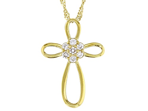 Prazana® Lab-Grown Diamonds 0.20ctw White Diamond 14k Yellow Gold Over Silver Cross Pendant, H SI