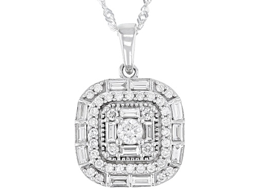 Prazana® Lab-Grown Diamonds 0.80ctw White Diamond Rhodium Over Sterling Silver Pendant, H SI