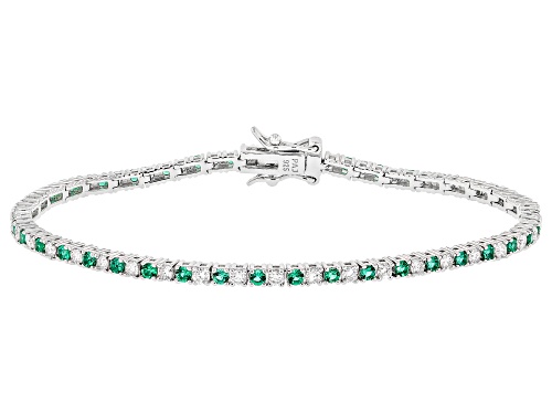 Prazana® Lab-Grown Diamonds 2.70ctw Lab Emerald And White Diamond Rhodium Over Silver Bracelet - Size 7.25