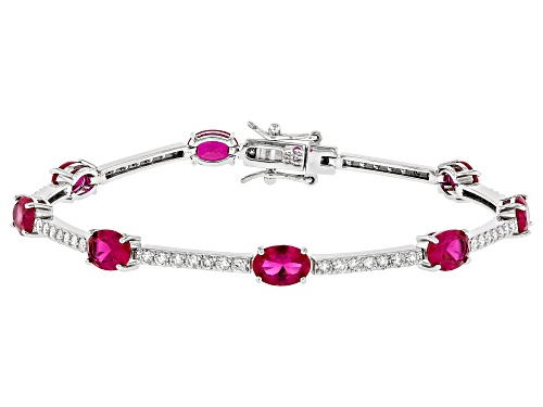 Prazana® Lab-Grown Diamonds 8.30ctw Lab Created Ruby And White Diamond Rhodium Over Silver Bracelet - Size 7.25