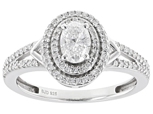 Prazana® Lab-Grown Diamonds 0.65ctw White Diamond Rhodium Over Sterling Silver Halo Ring, H SI - Size 7
