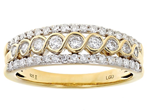 Prazana® Lab-Grown Diamonds 0.50ctw White Diamond 14k Yellow Gold Over Silver 3-Row Ring, H SI - Size 6