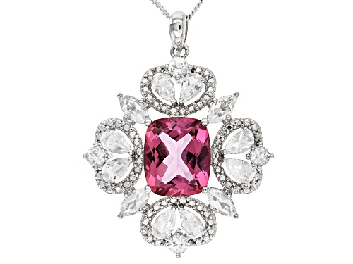 6.47ct rectangular cushion Pure Pink(TM) topaz & 3.78ctw White topaz silver pendant with chain