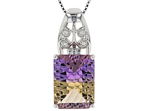 8.30CT PINEAPPLE CUT AMETRINE WITH .10CTW WHITE ZIRCON RHODIUM OVER SILVER PENDANT WITH CHAIN