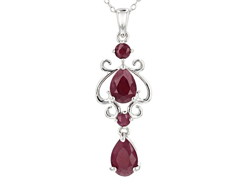 3.73ctw pear shape and round Indian ruby rhodium over sterling silver pendant with chain