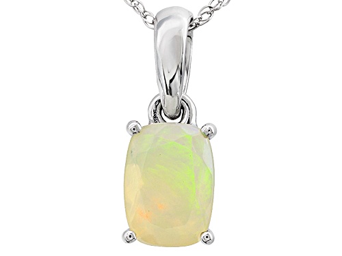 .41ct Rectangular Cushion Ethiopian Opal Solitaire Rhodium Over 14k White Gold Pendant With Chain