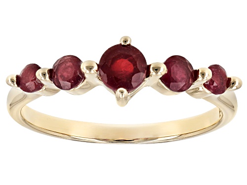 .63ctw Round Mahaleo® Ruby 10k Yellow Gold 5-Stone Ring - Size 6
