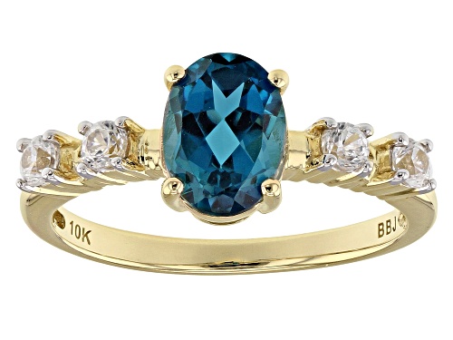 1.28ct Oval London Blue Topaz With .34ctw Round White Zircon 10k Yellow Gold Ring - Size 9