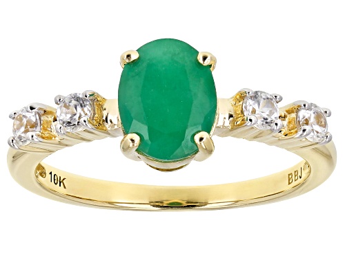 .95ct Oval Sakota Emerald With .34ctw Round White Zircon 10k Yellow Gold Ring - Size 9