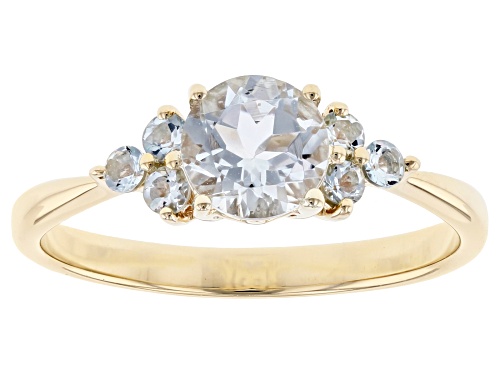 .75ctw Round Blue Aquamarine 10k Yellow Gold Ring - Size 7