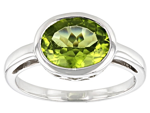 Photo of 2.29ct Oval Manchurian Peridot(TM) Solitaire, Rhodium Over 10k White Gold Ring - Size 6