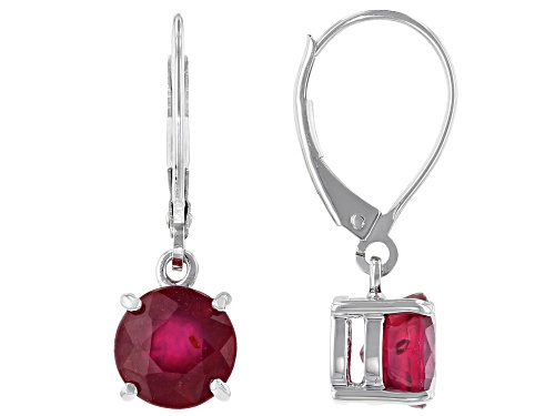 Photo of 3.54ctw Round Mahaleo® Ruby Solitaires, Rhodium Over 10k White Gold Dangle Earrings