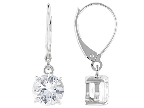 Photo of 3.06ctw Round White Zircon Solitaires, Rhodium Over 10k White Gold Dangle Earrings