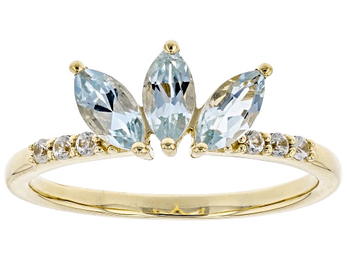 .53ctw Marquise Aquamarine With .10ctw Round White Zircon 10k Yellow Gold 3-Stone Ring - Size 9