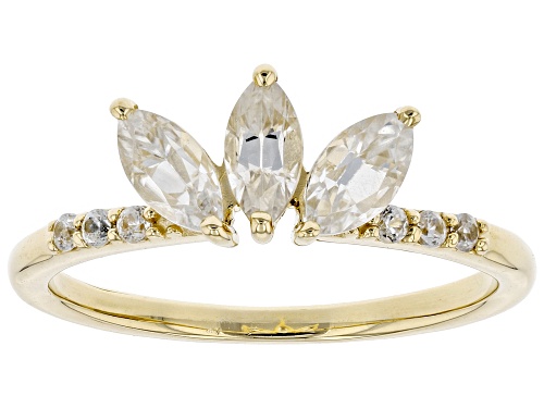 Photo of 1.04ctw Marquise and Round White Zircon 10k Yellow Gold 3-Stone Ring - Size 7