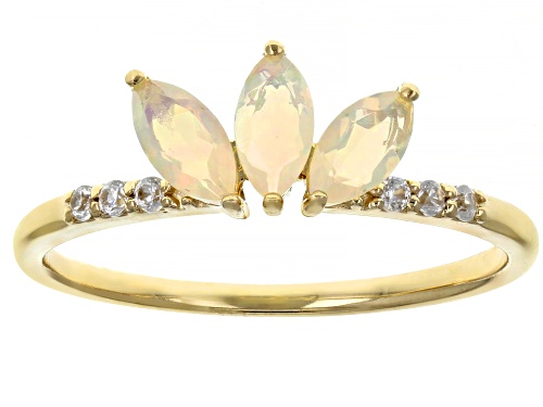 .39ctw Marquise Ethiopian Opal And .10ctw Round White Zircon 10k Yellow Gold 3-Stone Ring - Size 9