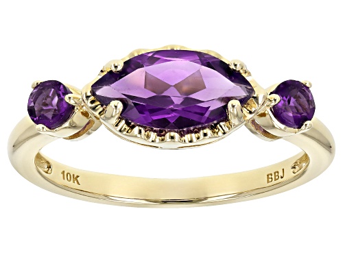 Photo of .96ctw Marquise and Round African Amethyst 10k Yellow Gold 3-Stone Ring - Size 7