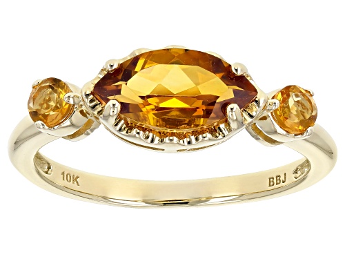 Photo of 1.02ctw Marquise and Round Citrine 10k Yellow Gold 3-Stone Ring - Size 8