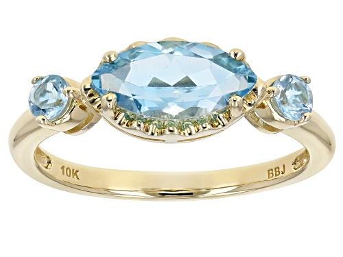 1.33ctw Marquise and Round Swiss Blue Topaz 10k Yellow Gold 3-Stone Ring - Size 7