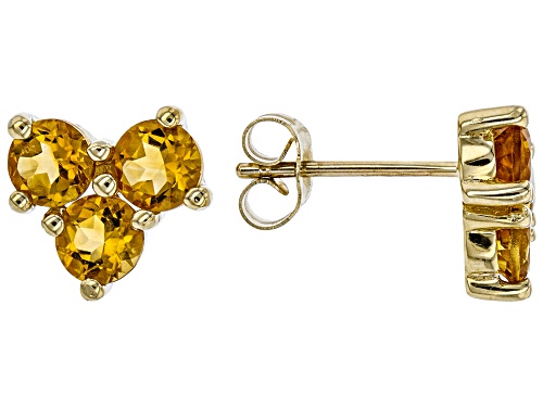 1.28ctw Round Golden Citrine 10k Yellow Gold 3-Stone Stud Earrings