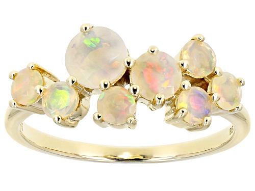 Photo of 3mm, 4mm and 5mm Round Ethiopian Opal 10k Yellow Gold 8-Stone Band Ring - Size 7