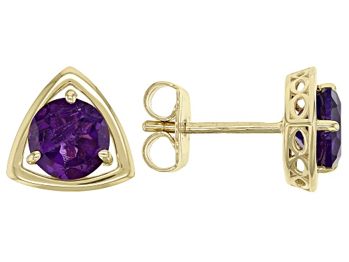 1.22ctw Round Amethyst Solitaire 10k Yellow Gold Stud Earrings