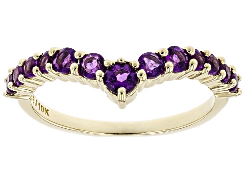 .60ctw Round African Amethyst 10k Yellow Gold Chevron Band Ring - Size 8