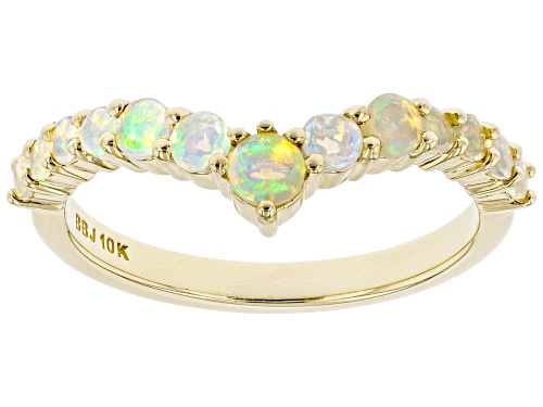 .37ctw Round Ethiopian Opal, 10k Yellow Gold Chevron Band Ring - Size 6