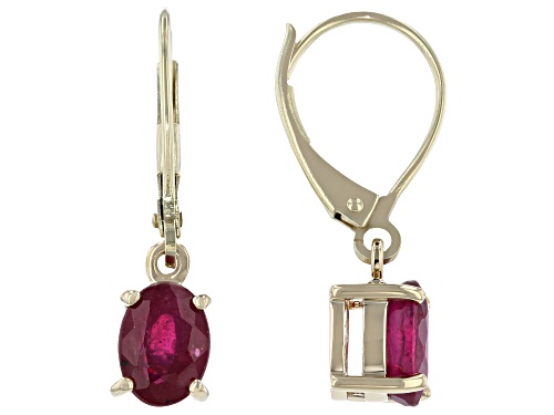 Photo of 1.70ctw Oval Mahaleo® Ruby Solitaires, 10k Yellow Gold Dangle Earrings