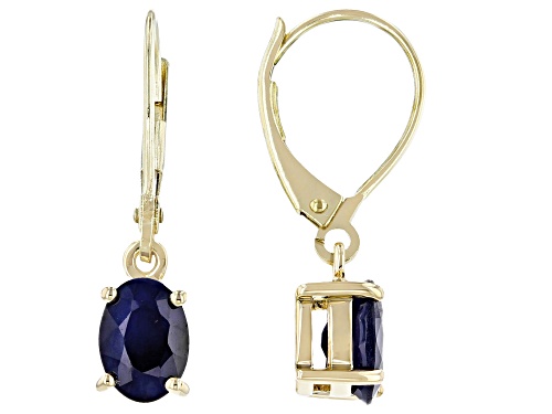 1.62ctw Oval Blue Sapphire Solitaires, 10k Yellow Gold Dangle Earrings