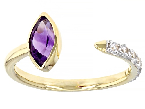 Photo of 0.49ct Marquise Amethyst With 0.38ctw Round White Zircon 10k Yellow Gold Ring - Size 6