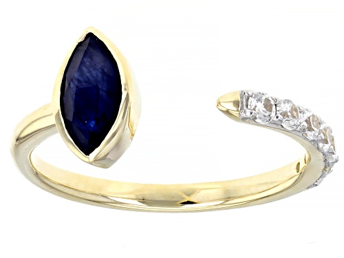 0.60ct Marquise Blue Sapphire With 0.38ctw Round White Zircon 10k Yellow Gold Ring - Size 7