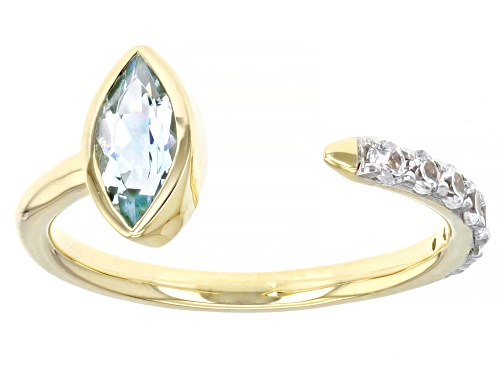 Photo of 0.40ct Marquise Aquamarine With 0.38ctw Round White Zircon 10k Yellow Gold Ring - Size 7