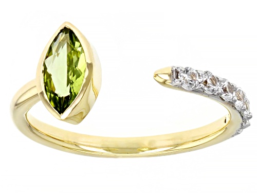 Photo of 0.46ct Marquise Peridot With 0.38ctw Round White Zircon 10k Yellow Gold Ring - Size 8