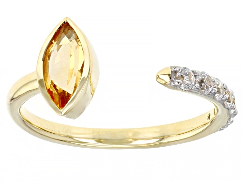 0.44ct Marquise Citrine With 0.38ctw Round White Zircon 10k Yellow Gold Ring - Size 7
