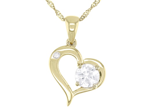 Photo of .62ct Round White Zircon With .01ct Round White Diamond 10k Yellow Gold Heart Pendant With Chain