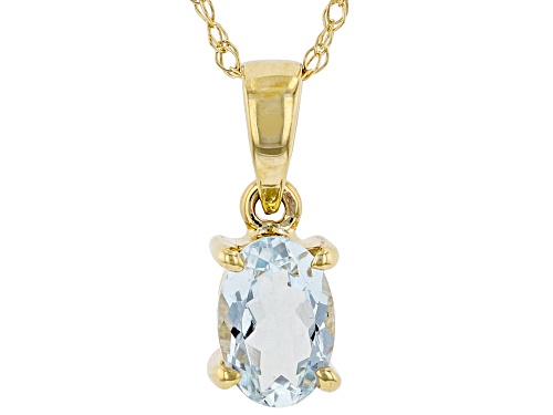 0.32ct Oval Aquamarine 10K Yellow Gold Solitaire Pendant With Chain