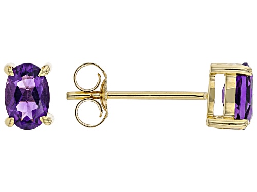 0.71ctw Oval Amethyst 10K Yellow Gold Solitaire Stud Earrings