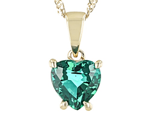 .50ct Heart Shape Lab Created Emerald 10k Yellow Gold Pendant With Chain