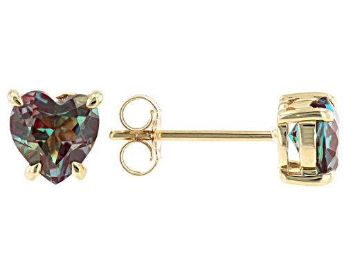 1.50ctw Heart Shape Lab Created Alexandrite 10k Yellow Gold Stud Earrings