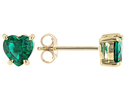 Photo of .57ctw Heart Shape Lab Created Emerald 10k Yellow Gold Stud Earrings