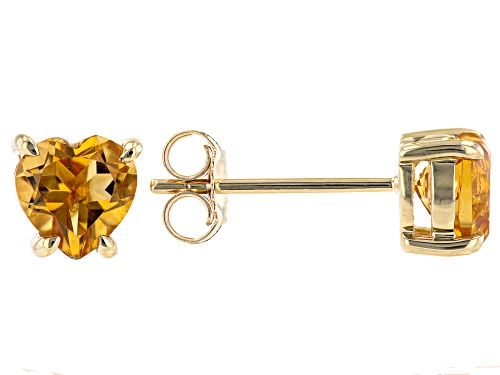 1.27ctw Heart Shape Brazilian Citrine 10k Yellow Gold Stud Earrings